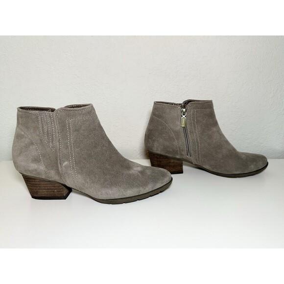 Blondo Womens Suede Taupe Booties Size‎ 9M Side Zip Waterproof Stack Block Heel - Picture 4 of 14